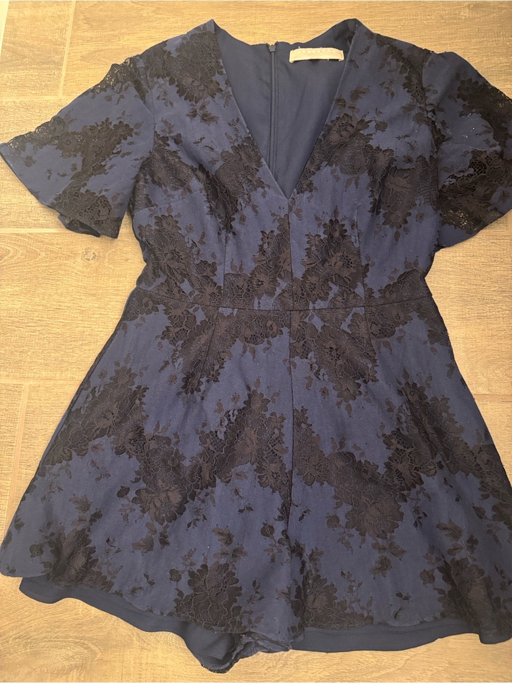 KEEPSAKE “This Love Playsuit “Navy Blue Romper with Black Lace Overlay - Picture 2 of 8